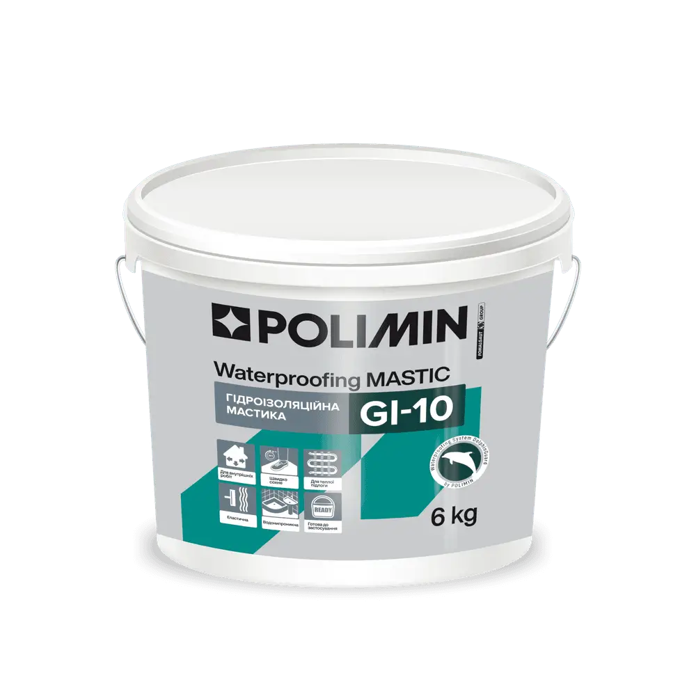 Гідроізоляційна мастика Polimin GI-10 acrylic waterproofing mastic, однокомпонентна (6кг)
