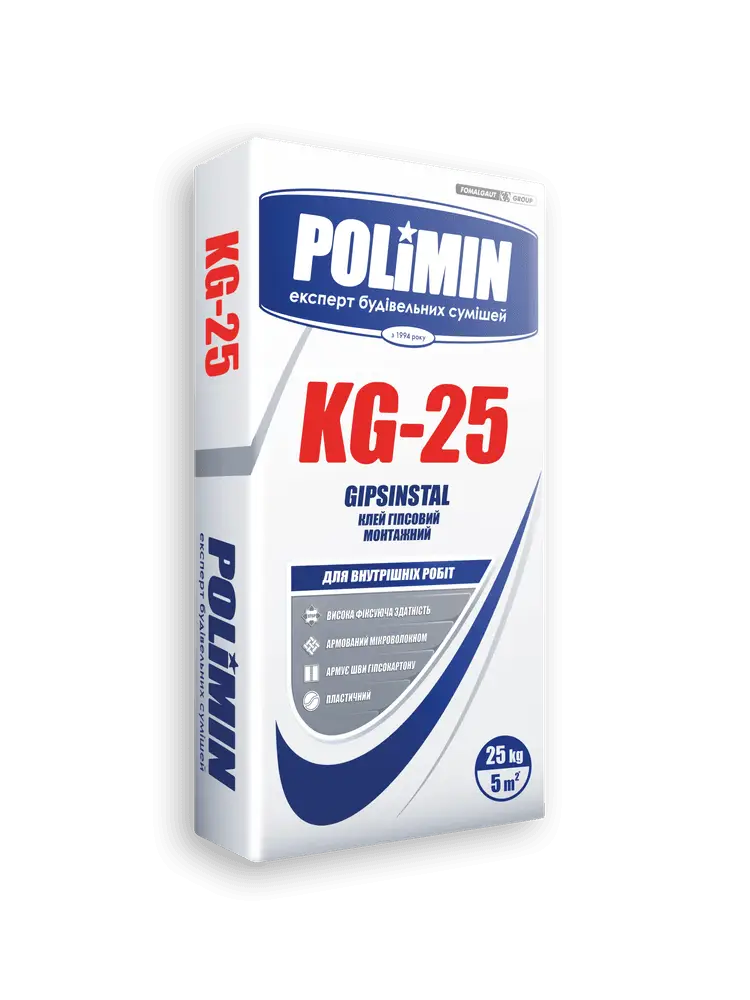 Клей для гіпсокартону Polimin KG-25 Gips Instal монтажний (25 кг)