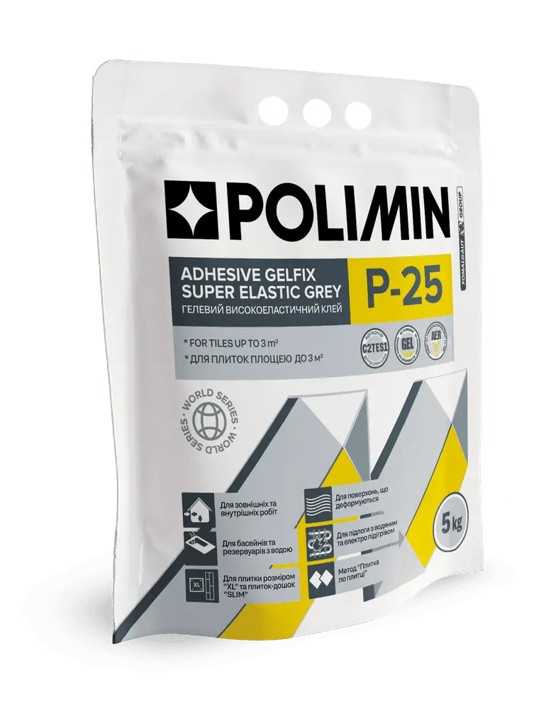 Клей для плитки Полімін P-25 ADHESIVE GELFIX SUPER ELASTIC GREY (25 кг) (копія)