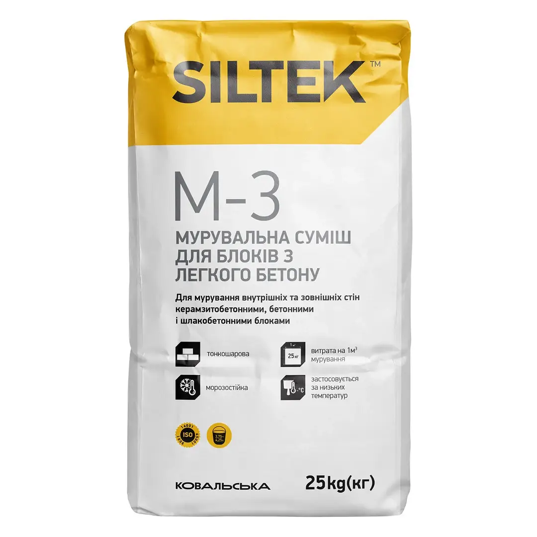 Суміш мурувальна для блоків з легкого бетону Siltek M-3 (25 кг, Літо)