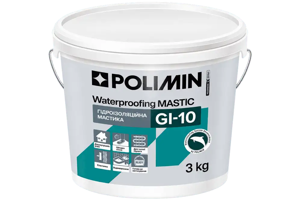Гідроізоляційна мастика Polimin GI-10 acrylic waterproofing mastic, однокомпонентна (3 кг)