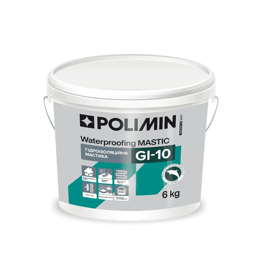 Гідроізоляційна мастика Polimin GI-10 acrylic waterproofing mastic, однокомпонентна (6кг)