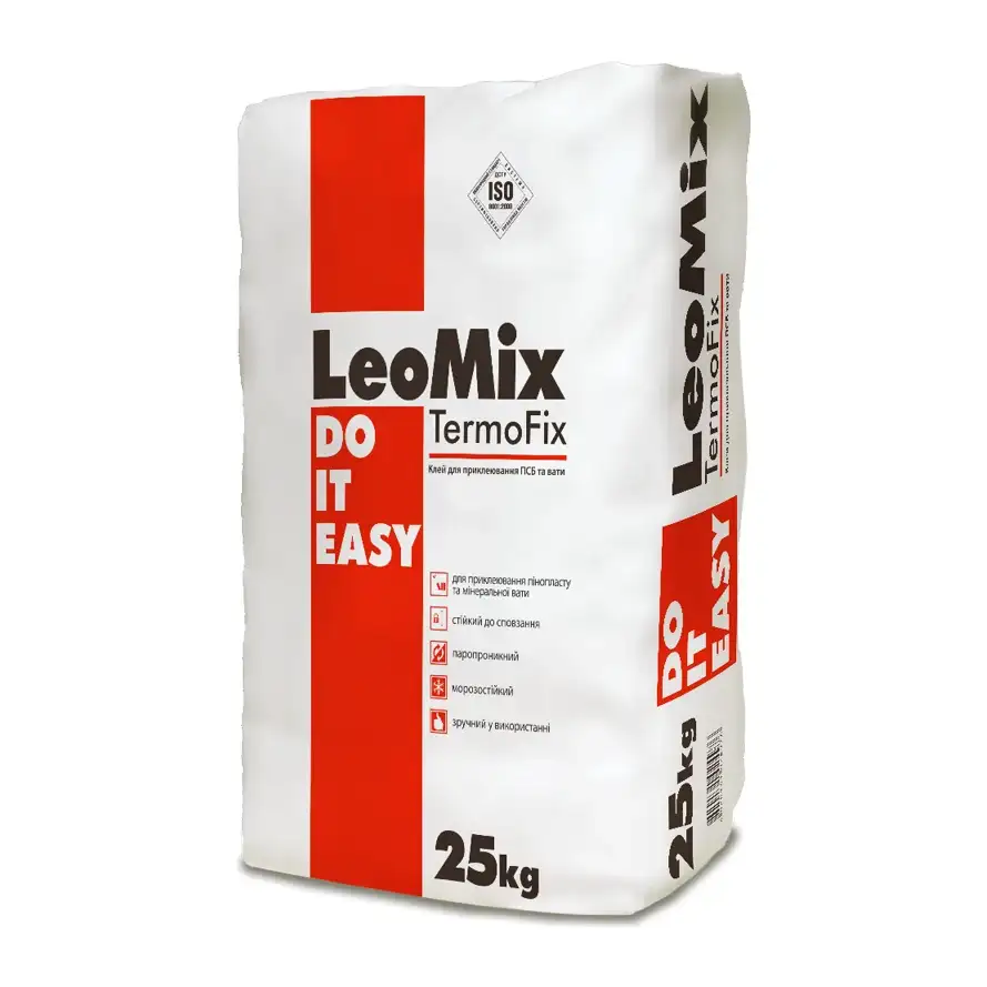 Клей для приклеювання пінополістиролу та мінеральної вати LeoMix TermoFix (25 кг)