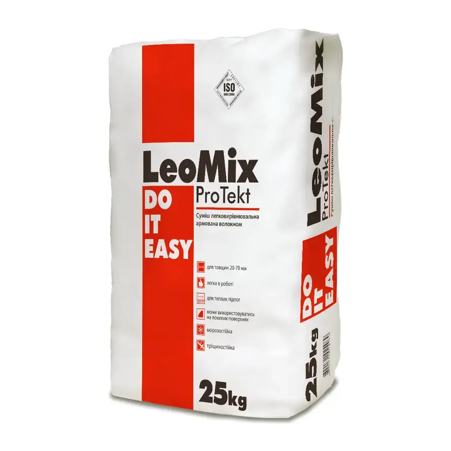 Легковирівнювальна армована стяжка для підлоги LeoMix ProTekt (25 кг)