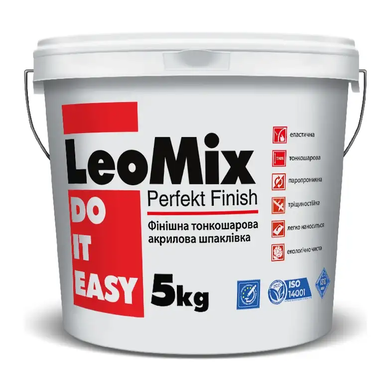 Шпаклівка акрилова фінішна тонкошарова LeoMix Perfekt Finish (14 кг)
