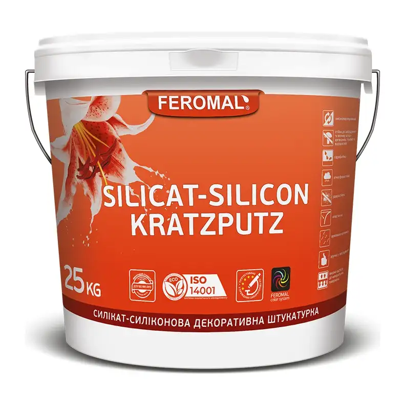 Штукатурка декоративна силікатно-силіконова «Шуба» FEROMAL 66 Silicat-Silicon Kratzputz, зерно 1,0–2,5 мм (25 кг)