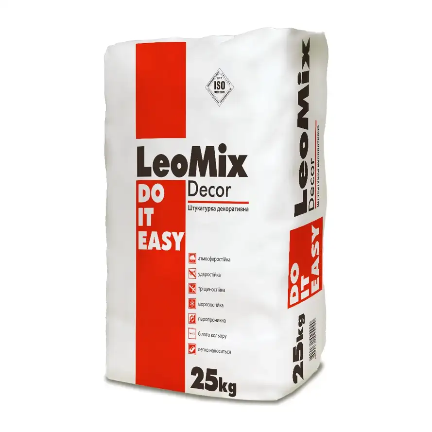 Штукатурка декоративна цементна «Короїд» LeoMix Décor Reibeputz, зерно 2,5 мм (25 кг)