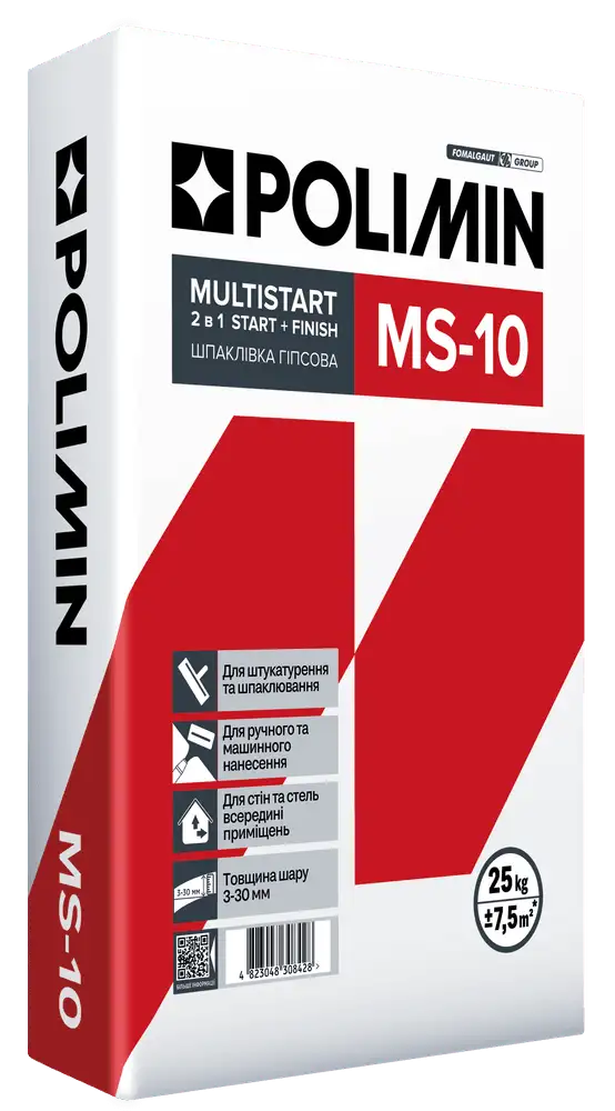 Штукатурка гіпсова Polimin MS-10 Старт-Фініш 2В1 (25 кг)